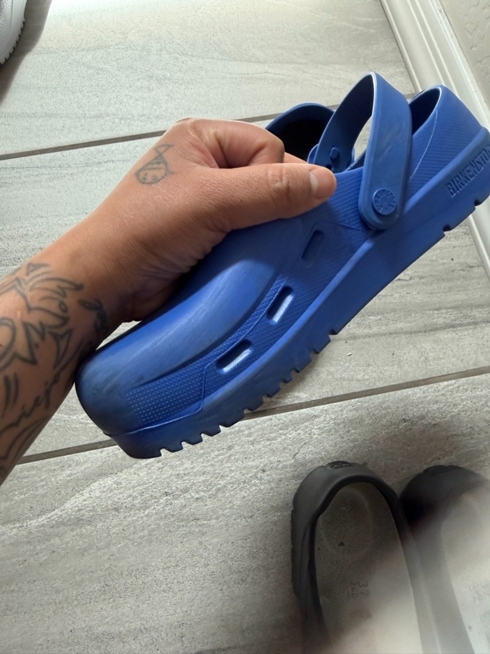 Birkenstock Women's Clogs in Black, White & Blue - Picture 7 of 10